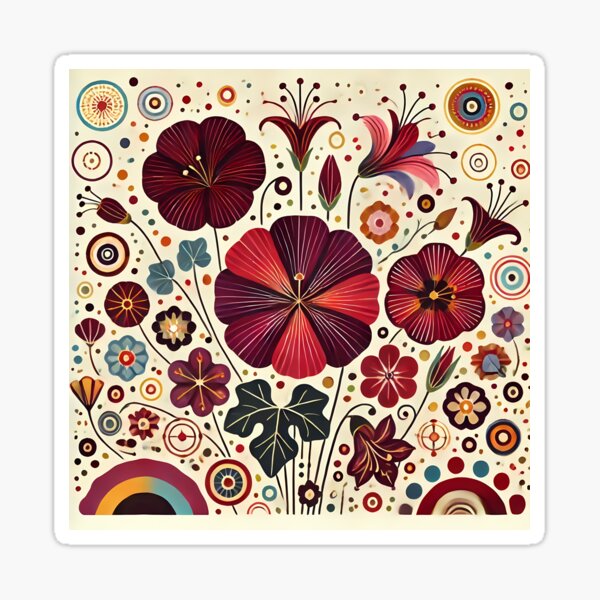 Item preview, Deep Ruby Red Floral Rhapsody - Scandinavian Folk Art by heidiannemorris © designed and sold by FOLK ART FUSION by heidiannemorris.