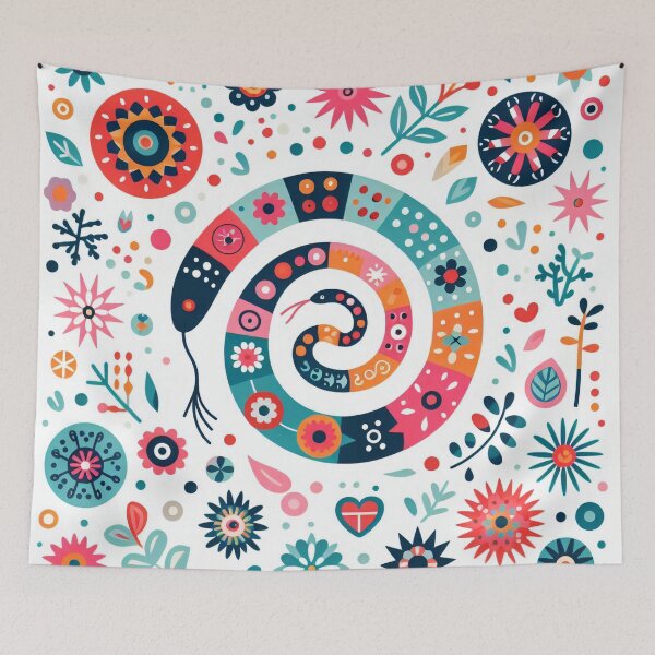 Item preview, Swirling Patterned Flowers with Double-Headed Snake - Scandinavian Folk Art by heidiannemorris © designed and sold by FOLK ART FUSION by heidiannemorris.