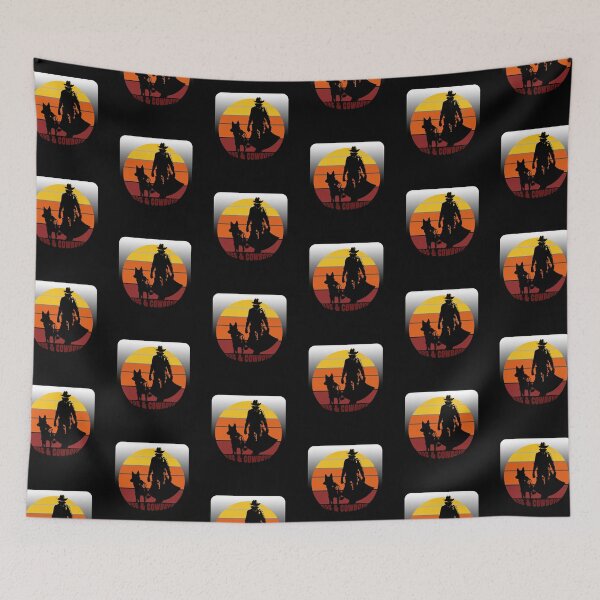 Item preview, K9s & Cowboys Retro Dog and Cowboy Silhouete against a Sunset designed and sold by AM-Storefront.