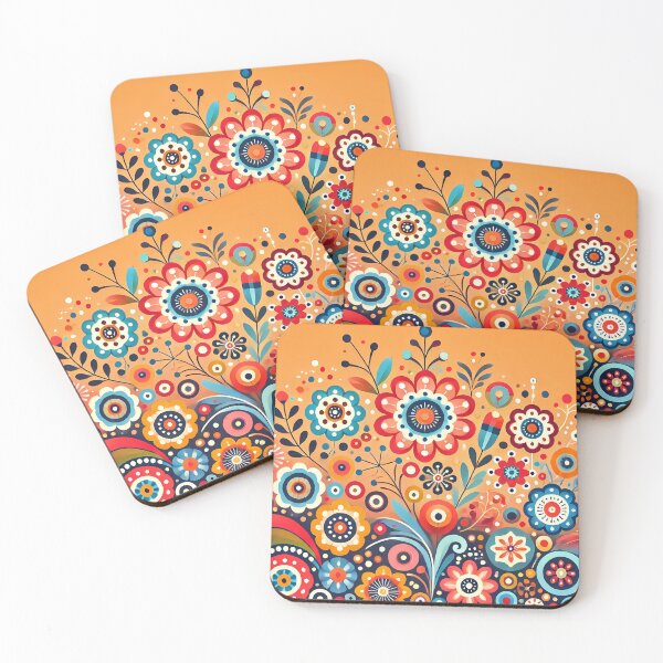 Item preview, Vibrant Orange Folk Flowers - Scandinavian Folk Art by heidiannemorris © designed and sold by FOLK ART FUSION by heidiannemorris.