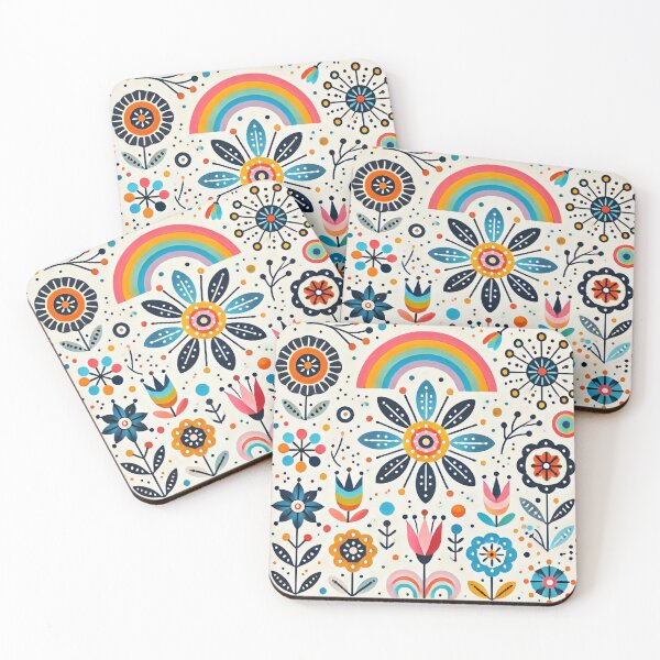 Item preview, Arching Rainbow Folk Flowers - Scandinavian Folk Art by heidiannemorris © designed and sold by FOLK ART FUSION by heidiannemorris.