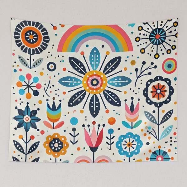 Item preview, Arching Rainbow Folk Flowers - Scandinavian Folk Art by heidiannemorris © designed and sold by FOLK ART FUSION by heidiannemorris.