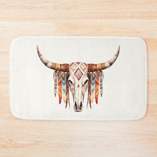 Item preview, Boho Bull Skull Feather Art Western Cow Skull Aesthetic Print designed and sold by Parkerzz.