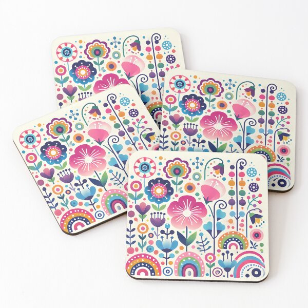 Item preview, Delicate Pink Folk Flowers - Scandinavian Folk Art by heidiannemorris © designed and sold by FOLK ART FUSION by heidiannemorris.