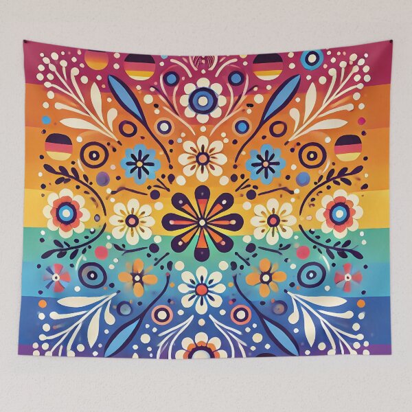 Item preview, Intricate Rainbow Folk Flowers - Scandinavian Folk Art by heidiannemorris © designed and sold by FOLK ART FUSION by heidiannemorris.