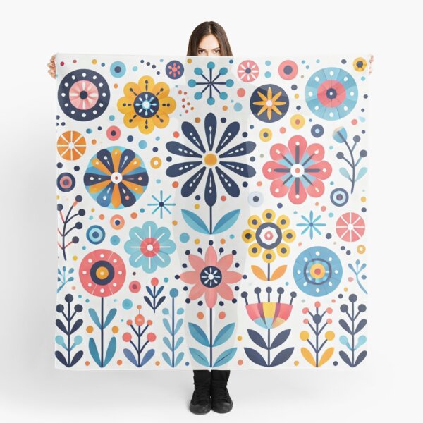 Item preview, Delicate Pink and Blue Folk Flowers - Scandinavian Folk Art by heidiannemorris © designed and sold by FOLK ART FUSION by heidiannemorris.