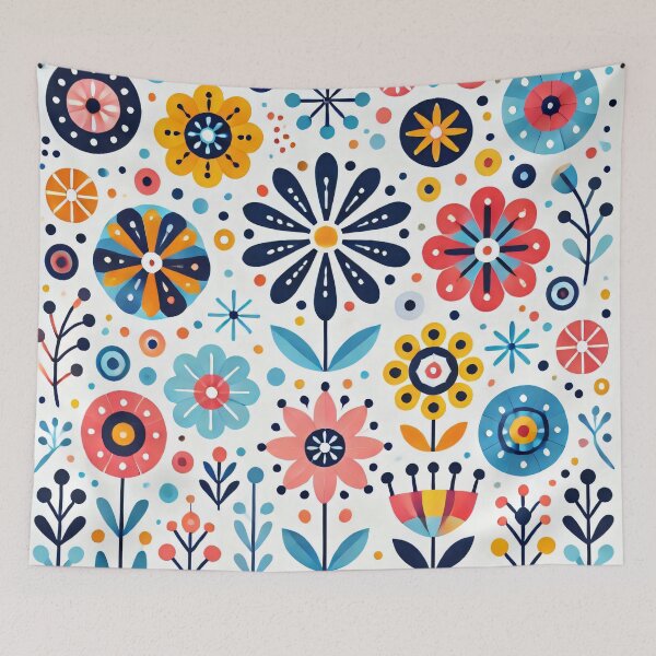 Item preview, Delicate Pink and Blue Folk Flowers - Scandinavian Folk Art by heidiannemorris © designed and sold by FOLK ART FUSION by heidiannemorris.