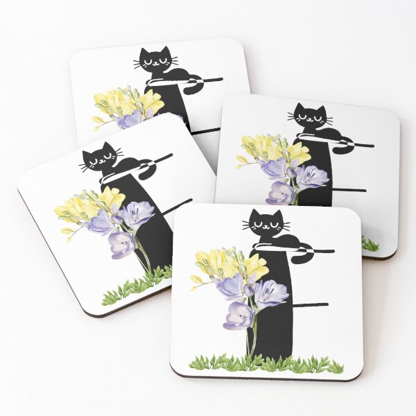 Item preview, Letter F Cat Art with Freesia designed and sold by NoveltyNookShop.