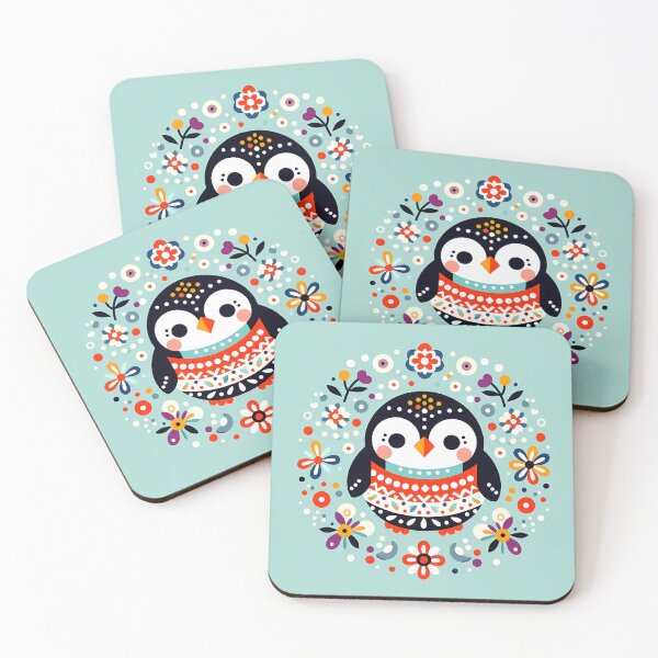 Item preview, Patterned Penguin with Flowers - Scandinavian Folk Art by heidiannemorris © designed and sold by FOLK ART FUSION by heidiannemorris.