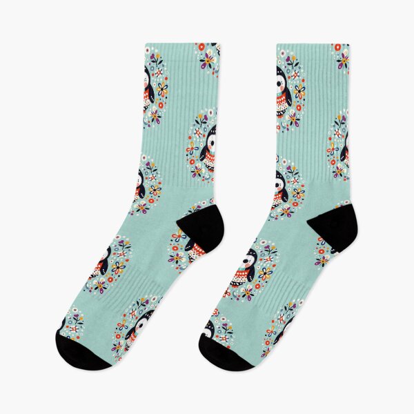 Item preview, Patterned Penguin with Flowers - Scandinavian Folk Art by heidiannemorris © designed and sold by FOLK ART FUSION by heidiannemorris.