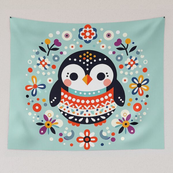 Item preview, Patterned Penguin with Flowers - Scandinavian Folk Art by heidiannemorris © designed and sold by FOLK ART FUSION.