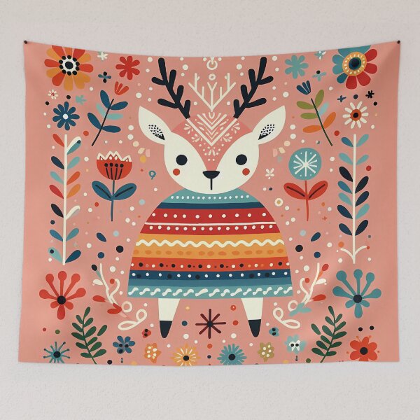 Item preview, Colorful Folk Reindeer with Flowers - Scandinavian Folk Art by heidiannemorris © designed and sold by FOLK ART FUSION by heidiannemorris.