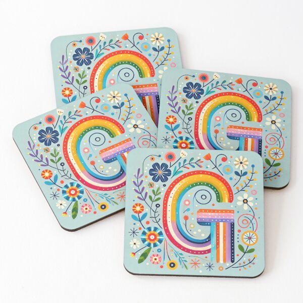 Item preview, Rainbow Letter G with Folk Flowers - Scandinavian Folk Art by heidiannemorris © designed and sold by FOLK ART FUSION by heidiannemorris.