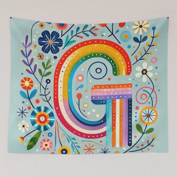 Item preview, Rainbow Letter G with Folk Flowers - Scandinavian Folk Art by heidiannemorris © designed and sold by FOLK ART FUSION by heidiannemorris.