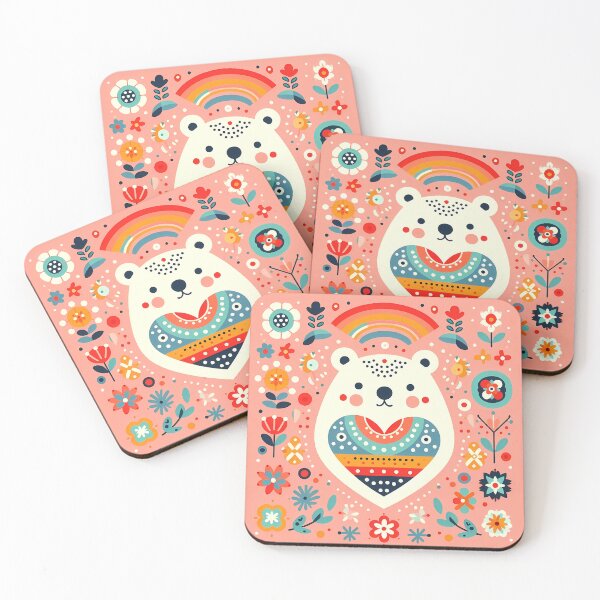 Item preview, Cute Polar Bear Heart with Rainbow - Scandinavian Folk Art by heidiannemorris © designed and sold by FOLK ART FUSION by heidiannemorris.