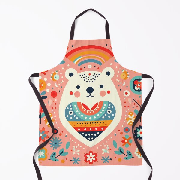 Item preview, Cute Polar Bear Heart with Rainbow - Scandinavian Folk Art by heidiannemorris © designed and sold by FOLK ART FUSION by heidiannemorris.