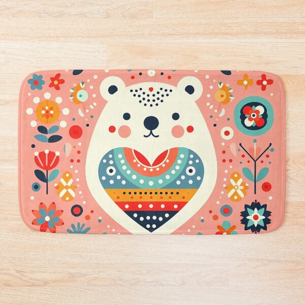 Item preview, Cute Polar Bear Heart with Rainbow - Scandinavian Folk Art by heidiannemorris © designed and sold by FOLK ART FUSION.
