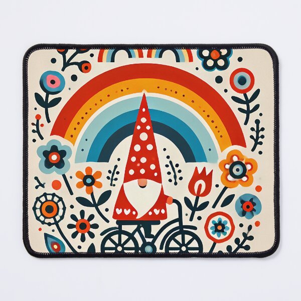 Item preview, Rainbow Gnome on Bicycle - Scandinavian Folk Art by heidiannemorris © designed and sold by FOLK ART FUSION by heidiannemorris.