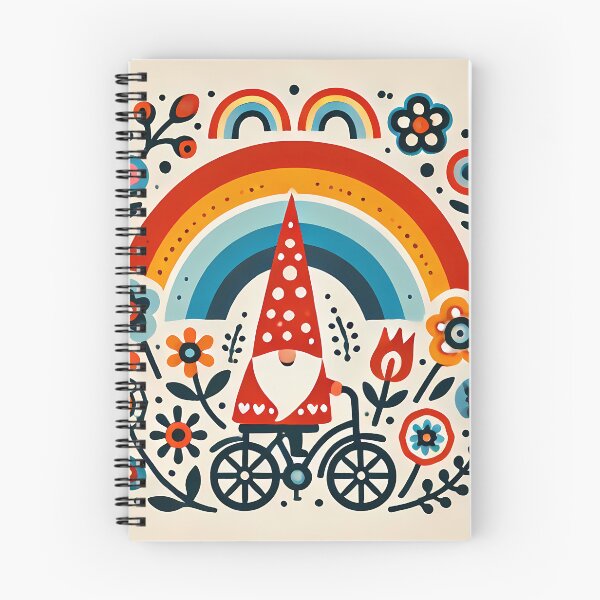Artikelvorschau, Regenbogenzwerg auf Fahrrad - Skandinavische Volkskunst von heidiannemorris © entworfen und verkauft von FOLK ART FUSION.