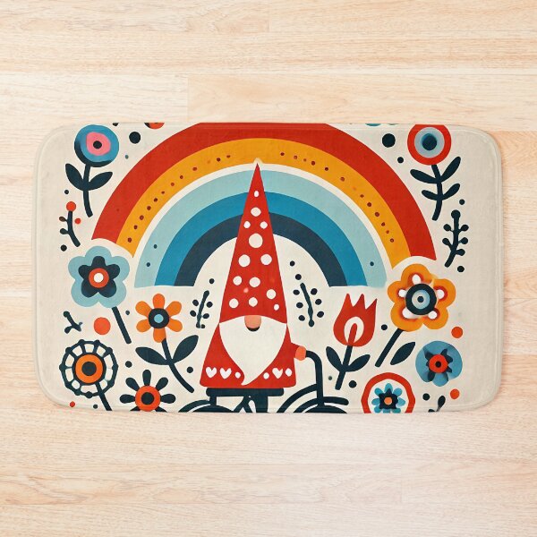 Item preview, Rainbow Gnome on Bicycle - Scandinavian Folk Art by heidiannemorris © designed and sold by FOLK ART FUSION by heidiannemorris.