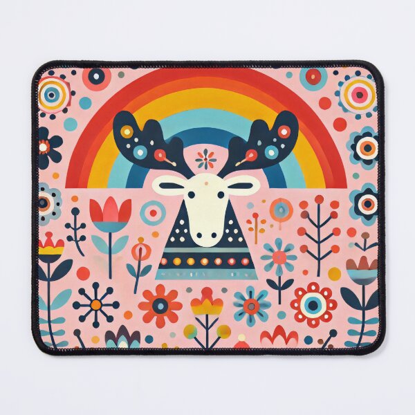 Item preview, Rainbow Moose with Flowers - Scandinavian Folk Art by heidiannemorris © designed and sold by FOLK ART FUSION by heidiannemorris.