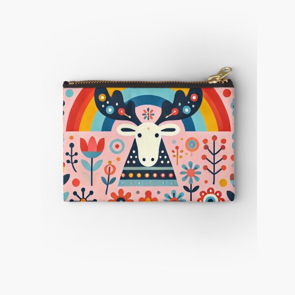 Item preview, Rainbow Moose with Flowers - Scandinavian Folk Art by heidiannemorris © designed and sold by FOLK ART FUSION by heidiannemorris.