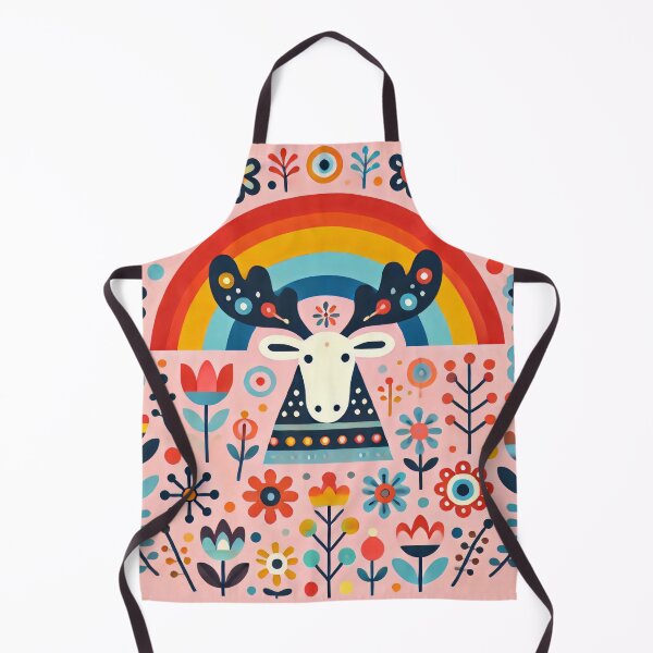 Item preview, Rainbow Moose with Flowers - Scandinavian Folk Art by heidiannemorris © designed and sold by FOLK ART FUSION by heidiannemorris.