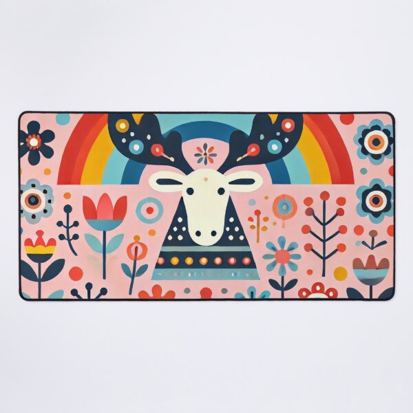 Item preview, Rainbow Moose with Flowers - Scandinavian Folk Art by heidiannemorris © designed and sold by FOLK ART FUSION by heidiannemorris.