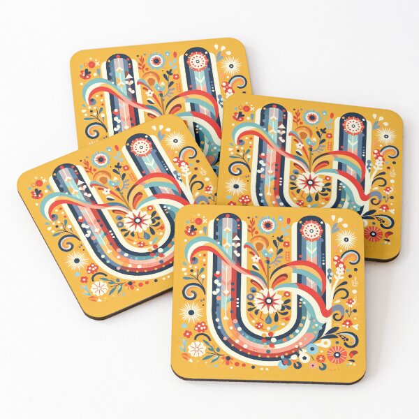 Item preview, Rainbow Letter U with Flowers - Scandinavian Folk Art by heidiannemorris © designed and sold by FOLK ART FUSION by heidiannemorris.