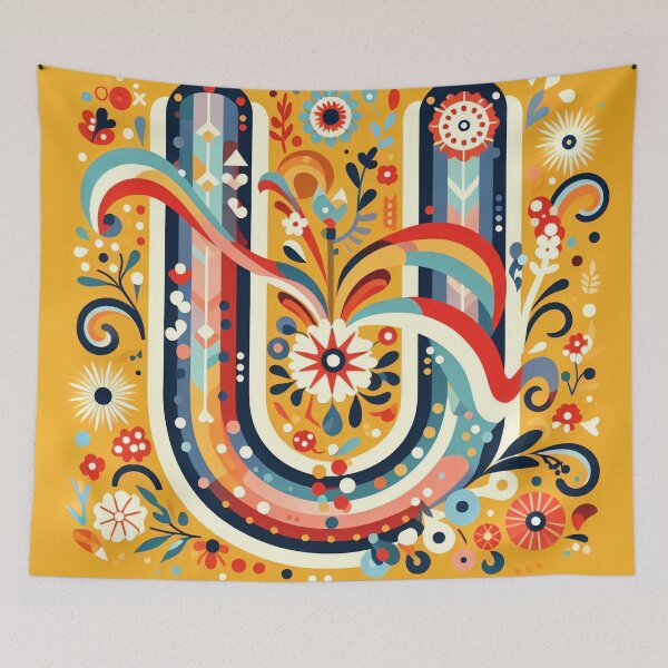 Item preview, Rainbow Letter U with Flowers - Scandinavian Folk Art by heidiannemorris © designed and sold by FOLK ART FUSION by heidiannemorris.