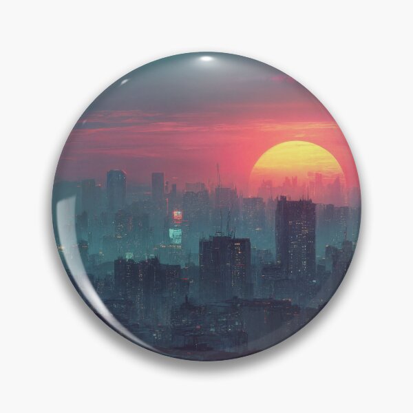 Item preview, Sunset Over Futuristic City with Neon Fog and Palm Trees designed and sold by Carlos Monteiro.