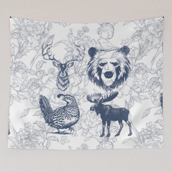 Item preview, Sabrina Farmer Art - Blue Toile Woodland Animals - Wildlife at Home  designed and sold by sabrinart42.
