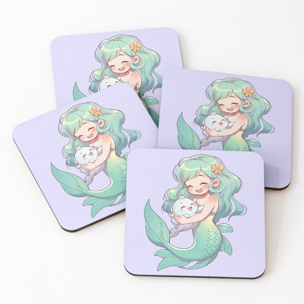 Item preview, Cute Mermaid and Baby Dolphin – Pastel Kawaii Sticker Design designed and sold by TheArtOfChaa.