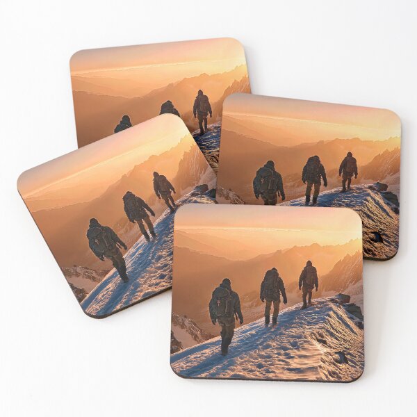 Item preview, Majestic Sunset Illuminates Mountaineers Trekking Through Snowy Peaks designed and sold by jecphotography and art.