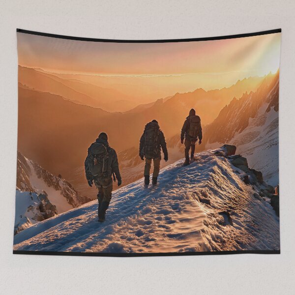 Item preview, Majestic Sunset Illuminates Mountaineers Trekking Through Snowy Peaks designed and sold by jecphotography and art.