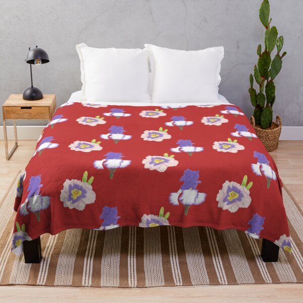 Item preview, Color Pencil Floral Pattern – Irises & Day Lilies on Warm Red designed and sold by DLawsonDesigns.