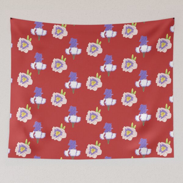 Item preview, Color Pencil Floral Pattern – Irises & Day Lilies on Warm Red designed and sold by DLawsonDesigns.
