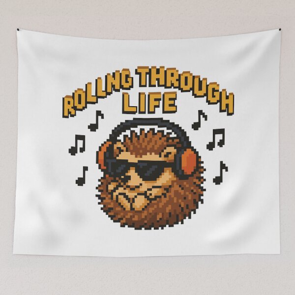 Item preview, Rolling Through Life – Cool Hedgehog Pixel Music Vibes designed and sold by NaturePixel.