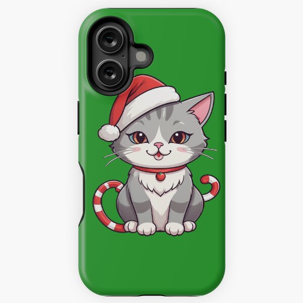 Item preview, Meowy Christmas – Cute Cat with Santa Hat & Candy Cane Sticker designed and sold by TheArtOfChaa.