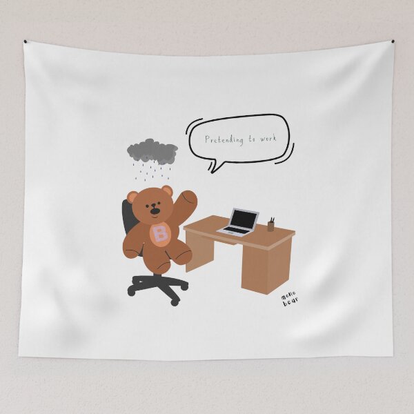 Item preview, Pretending to Work – Burnout Bear Office Life ( White / Transparent ) designed and sold by mintmono-studio.