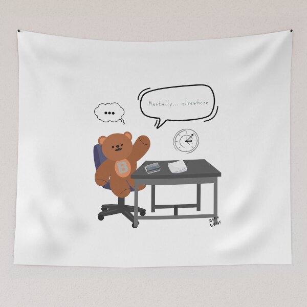 Item preview, Mentally... Elsewhere – Distracted Desk Bear Art ( White / Transparent ) designed and sold by mintmono-studio.