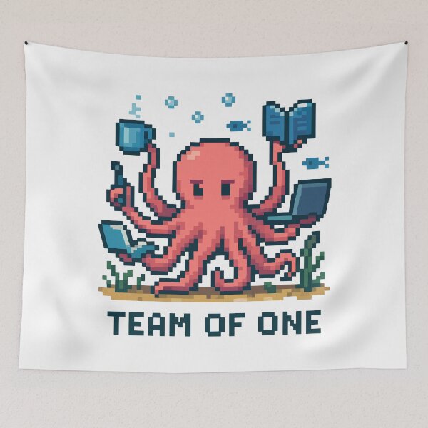Item preview, Team of One – Pixel Octopus Multitasking Underwater Scene designed and sold by NaturePixel.