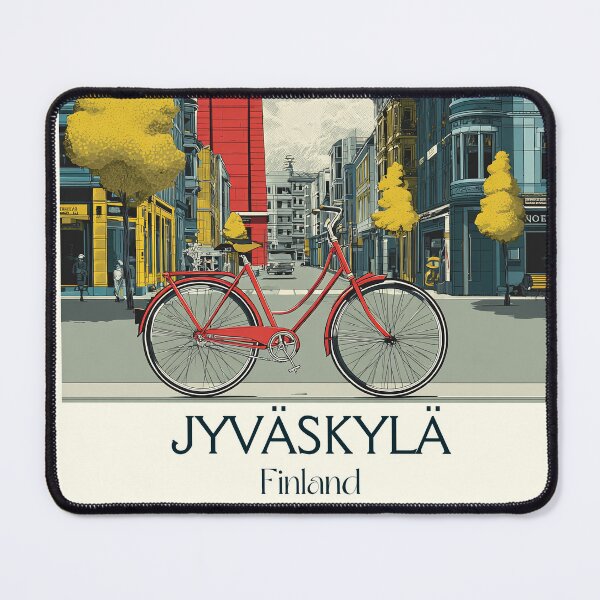 Item preview, Jyväskylä Finland Vintage Travel Poster | Retro City & Bicycle Art designed and sold by TuncGK.