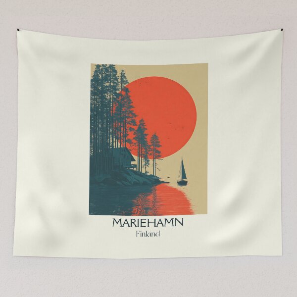 Item preview, Mariehamn Åland Islands Vintage Poster | Retro Sailing & Sunset Art designed and sold by TuncGK.