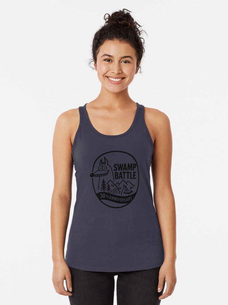 Thumbnail 1 of 3, Racerback Tank Top, Swamp Battle - Black designed and sold by MrFunGnome.