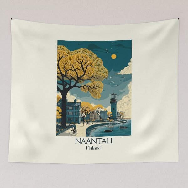 Item preview, Naantali Finland Vintage Travel Poster | Old Town & Moominworld Art designed and sold by TuncGK.