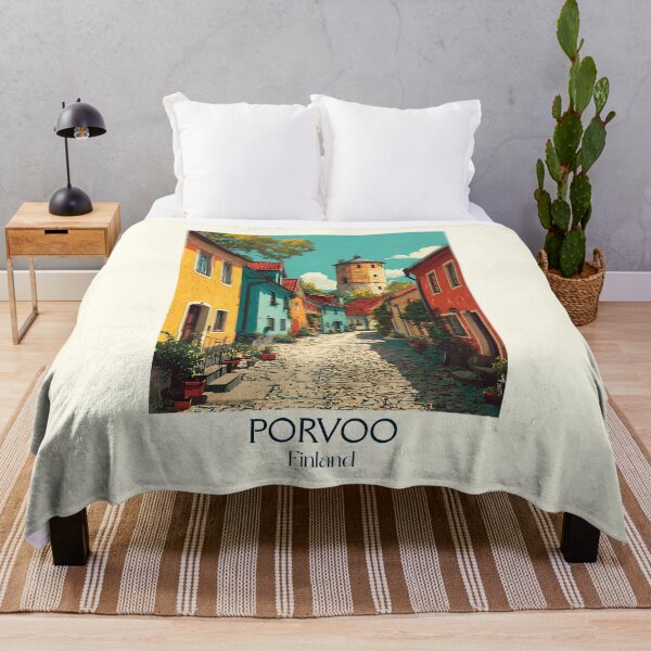Item preview, Porvoo Finland Vintage Travel Poster | Old Town Cobblestone Street Art designed and sold by TuncGK.