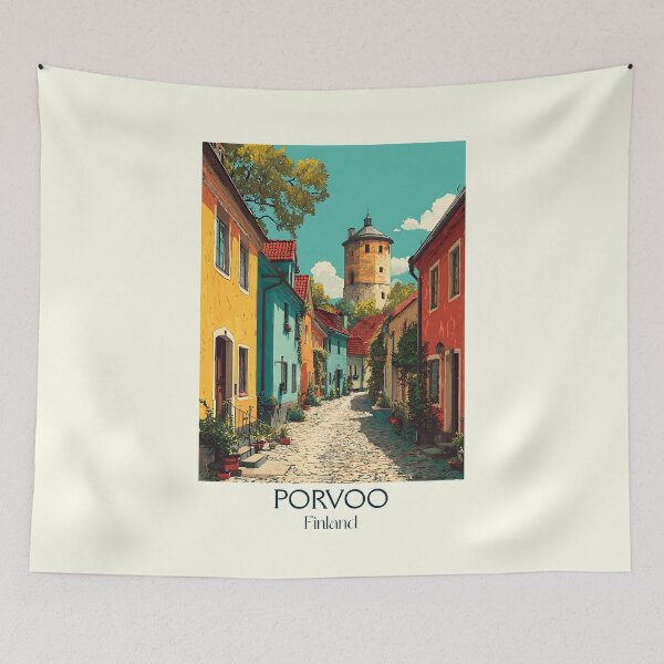 Item preview, Porvoo Finland Vintage Travel Poster | Old Town Cobblestone Street Art designed and sold by TuncGK.