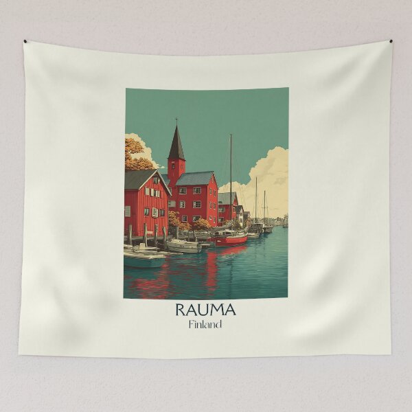 Item preview, Rauma Finland Vintage Travel Poster | Old Rauma Harbor Retro Art designed and sold by TuncGK.