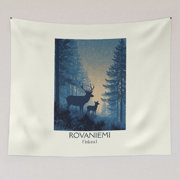 Item preview, Rovaniemi Finland Vintage Travel Poster | Lapland Reindeer Night Art designed and sold by TuncGK.